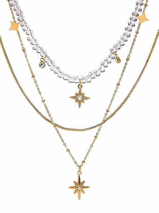 Jomar 18K Non-Tarnish Layered Star Beaded Necklace