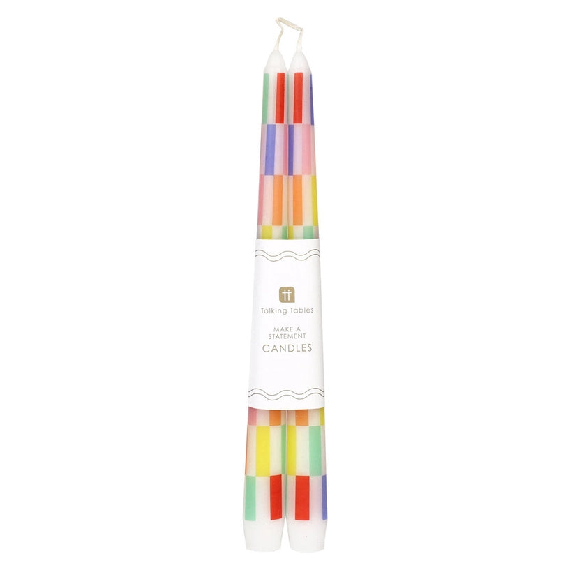 Multi Colored Check Taper Dinner Candles | 2 Pack