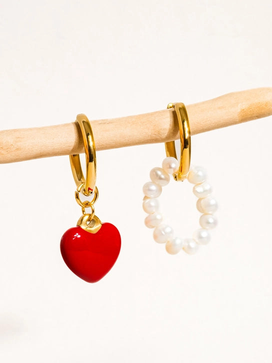 18K Mismatch Heart Pearl Earring