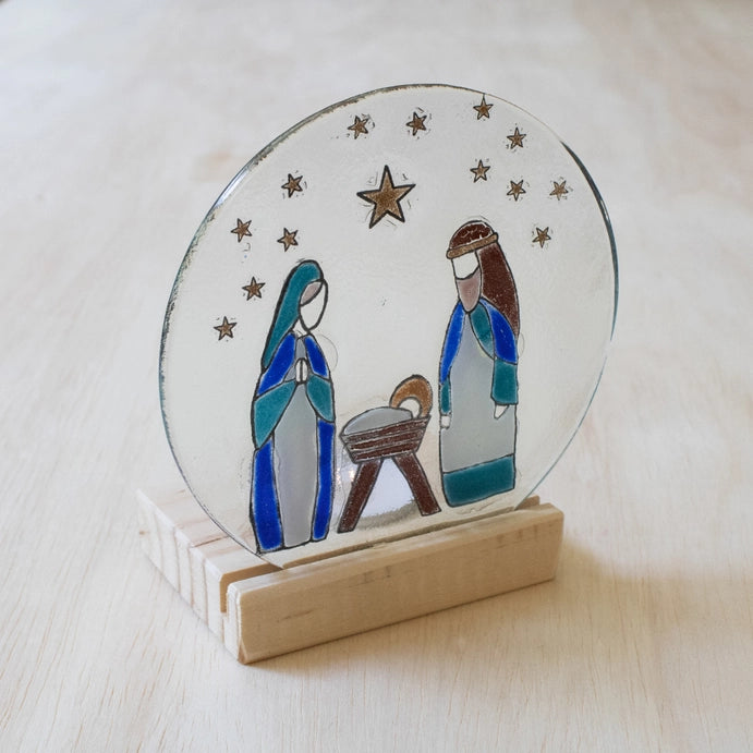 Glass Nativity Round Clear Glass