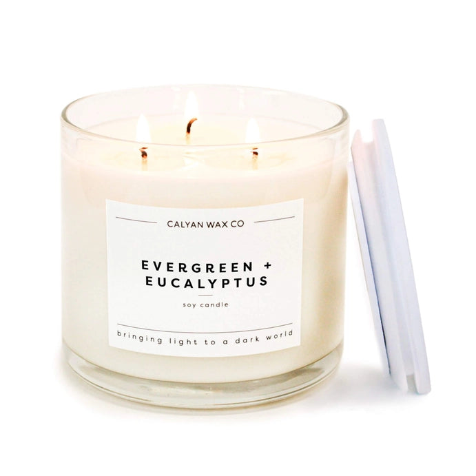 Evergreen + Eucalyptus - 3 Wick Clear Glass Tumbler Soy Candle