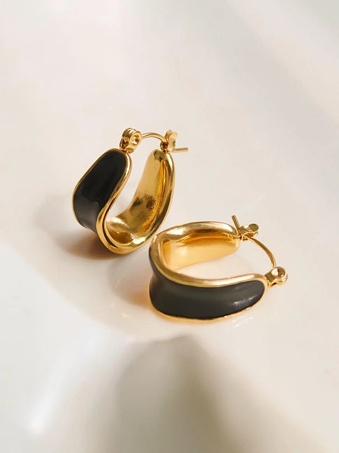 Candide 18K Gold Non-Tarnish Classic Hoop Earring | Black