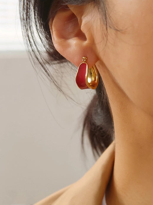 Candide 18K Gold Non-Tarnish Classic Hoop Earring | Red