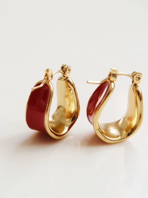 Candide 18K Gold Non-Tarnish Classic Hoop Earring | Red