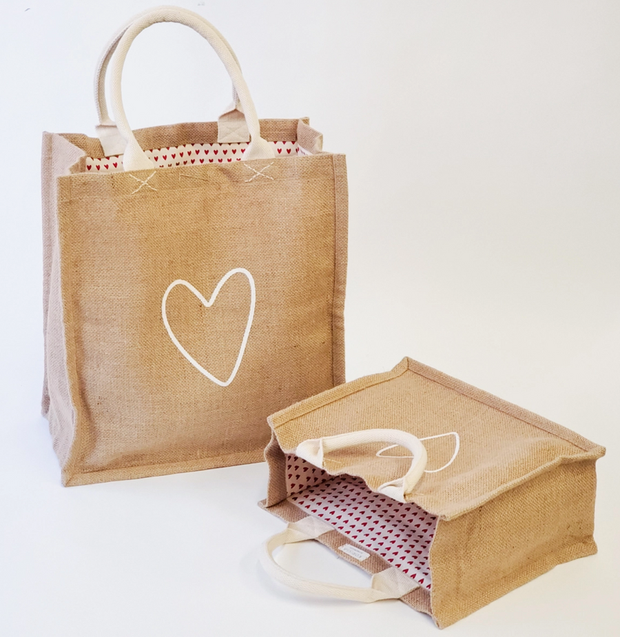 Burlap Heart Tote Gift Bag