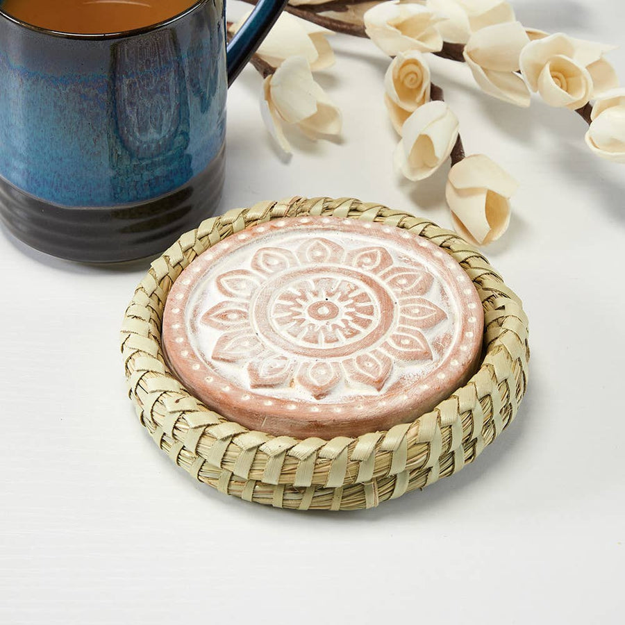 Mandala Warming Coaster with Kaisa Grass Basket