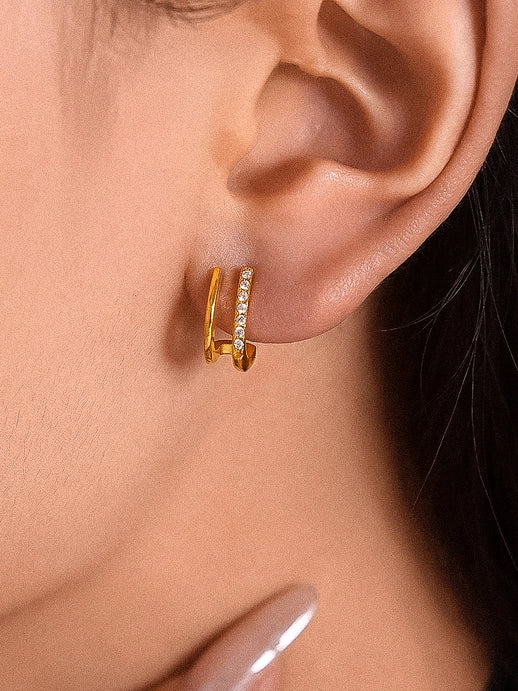 Dulce 18K Gold Non-Tarnish C Double Hoop Stud