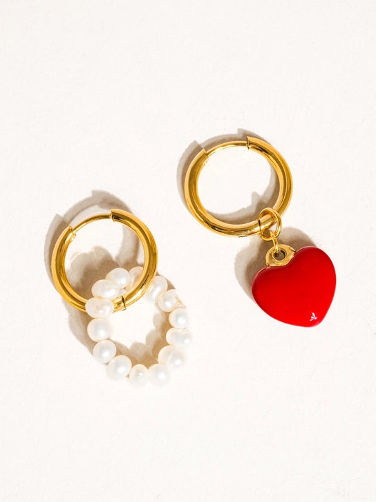 18K Mismatch Heart Pearl Earring