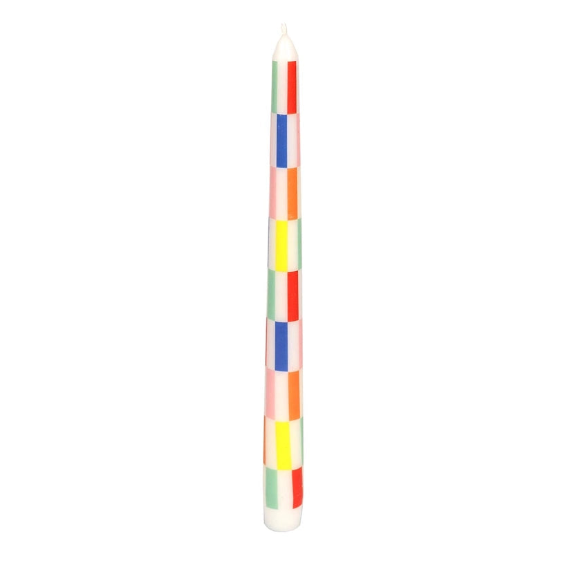 Multi Colored Check Taper Dinner Candles | 2 Pack