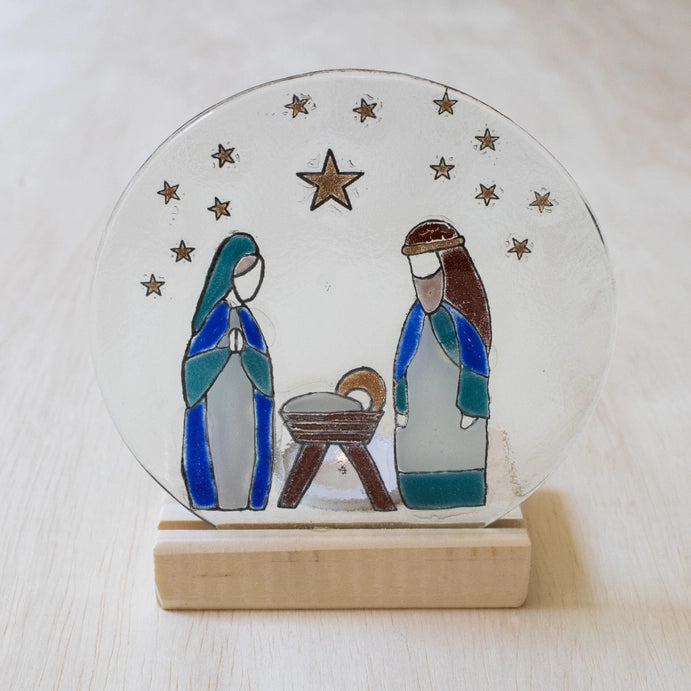 Glass Nativity Round Clear Glass