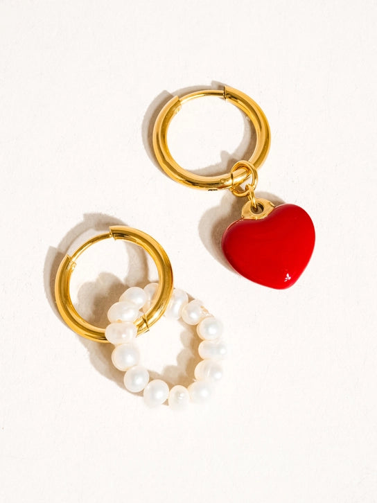 18K Mismatch Heart Pearl Earring