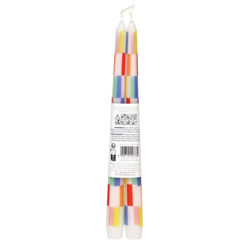 Multi Colored Check Taper Dinner Candles | 2 Pack