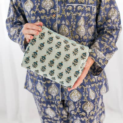 Block Print Velvet Cosmetic Pouch | 2 Colors