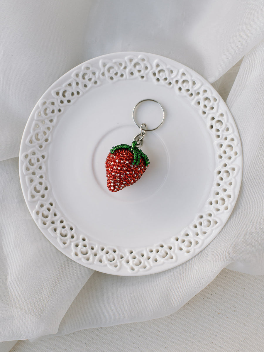 Strawberry Seed Bead Keychain