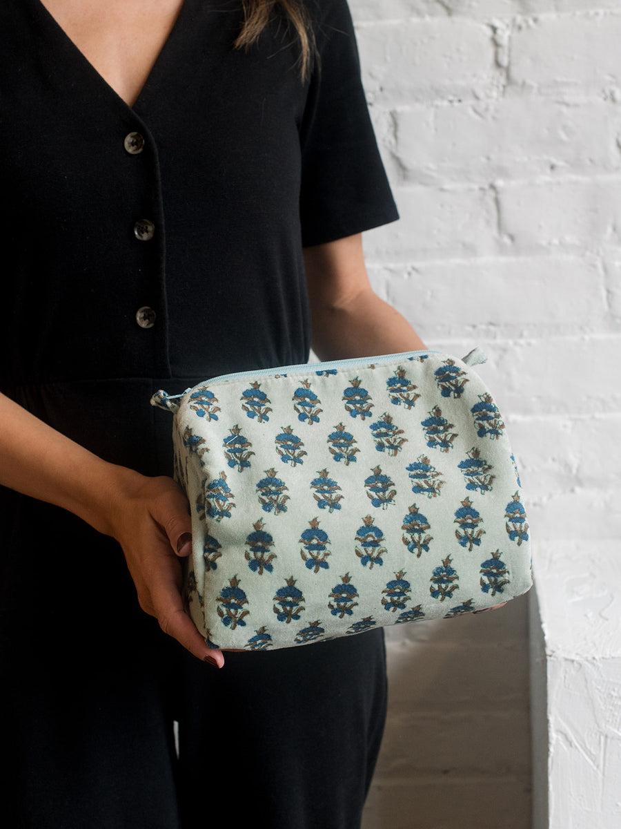 Block Print Velvet Cosmetic Pouch | 2 Colors