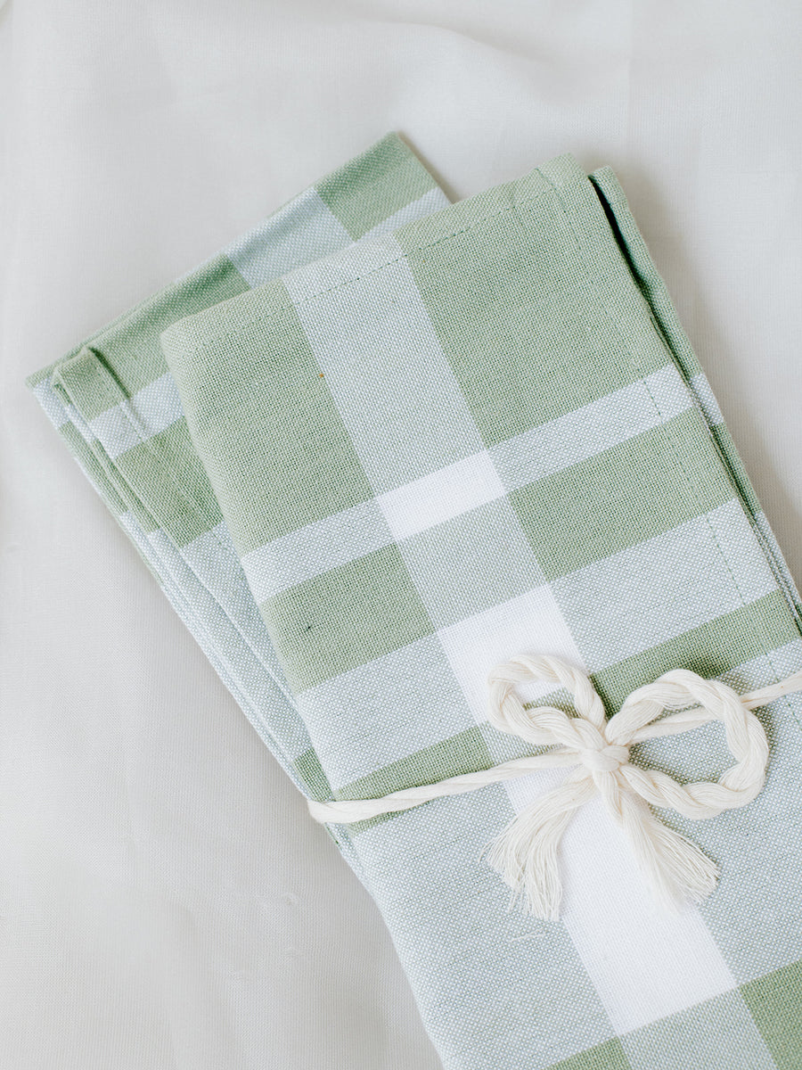 Plaid Green Organic Cotton Kitchen Towels | Set of 2