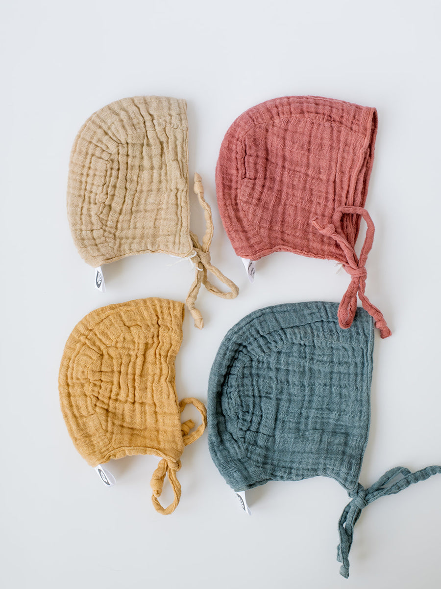 Muslin Baby Bonnet | 0-3 Months | Multiple Colors